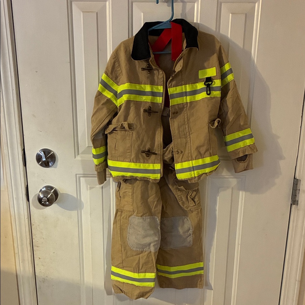 Tan Firefighter Costume with Reflective Stripes